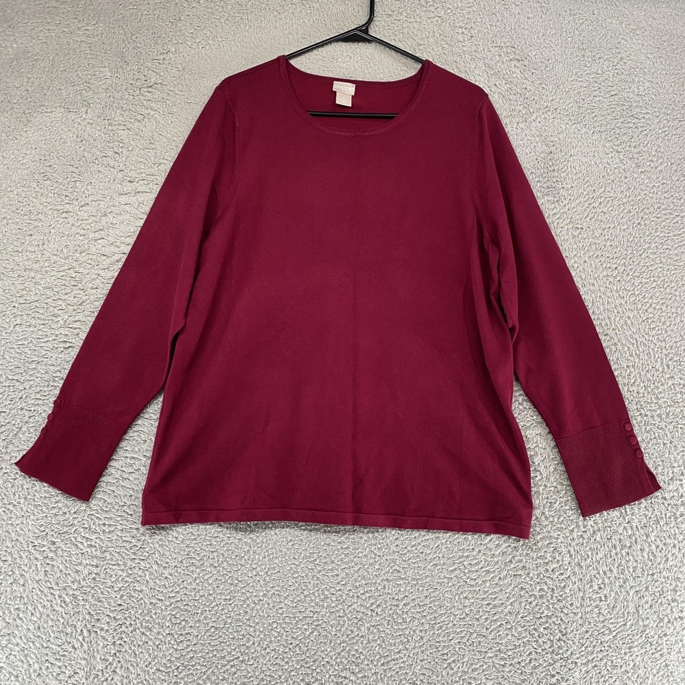 Chicos Sweater Womens 3 XL Maroon Round Neck Button Cuff Knit Capsule Top